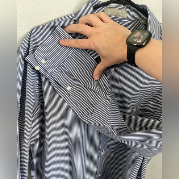 Men's Blue White Striped Button Down Dress Shirt Nordstrom Neck 16.5 - Picture 5 of 9